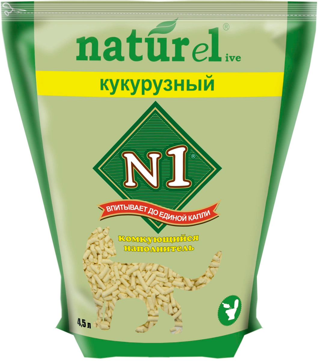 № 1 Naturel – Наполнитель комкующийся для туалета кошек «Кукурузный» (4,5 л)