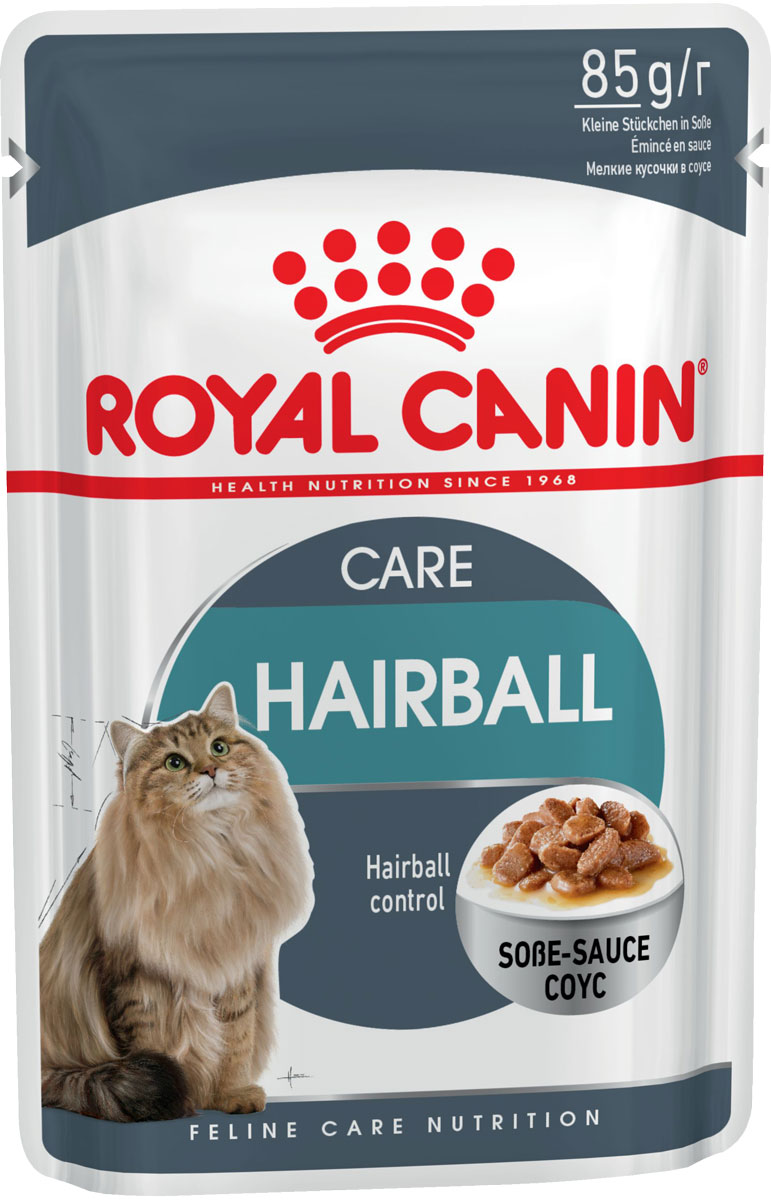 Royal Canin Hairball Care для взрослых кошек для вывода шерсти в соусе  (85 гр х 12 шт)