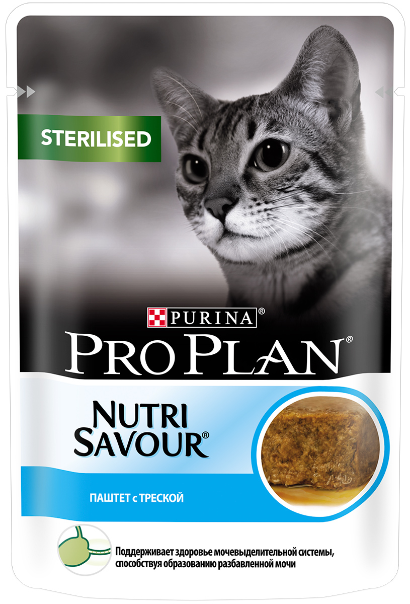 Purina Pro Plan Cat Adult Sterilised Codfish для взрослых кастрированных котов и стерилизованных кошек паштет с треской 85 гр (85 гр)