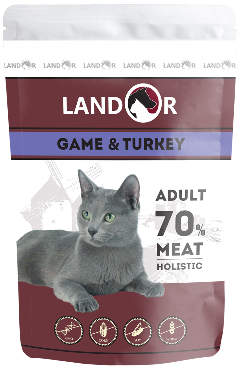 Landor Cat Adult Game & Turkey для взрослых кошек с куропаткой и индейкой 85 гр (85 гр х 12 шт)