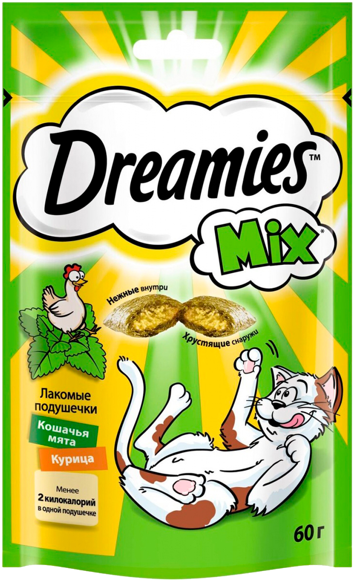   Магизоо Лакомство Dreamies Mix для кошек подушечки с курицей и мятой (60 гр)