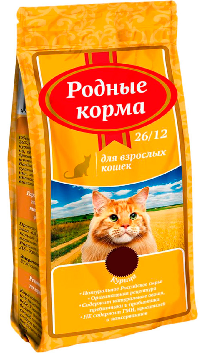 родные корма для взрослых кошек с курицей 26/12 (10 кг)