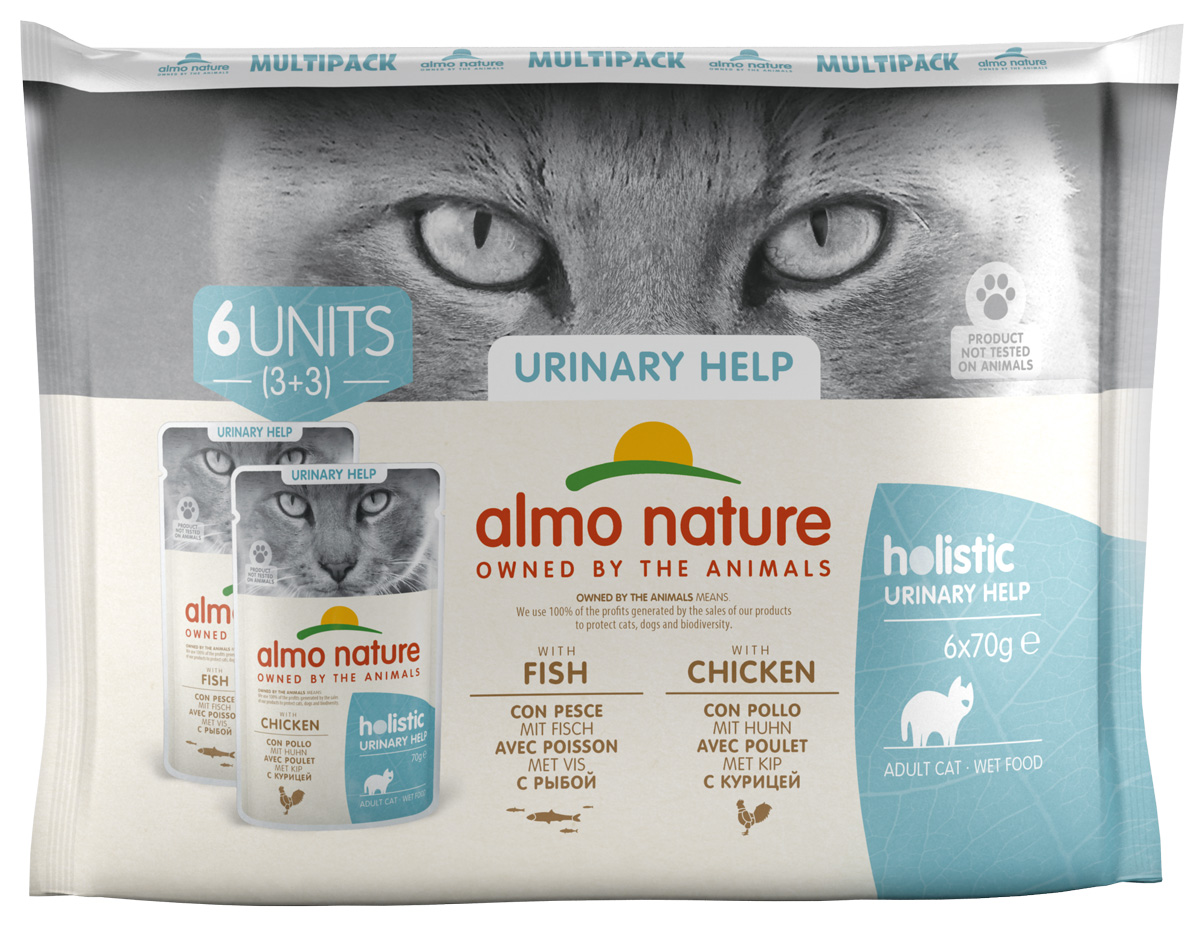 Almo Nature Cat Daily Functional Multipac Sterilised набор паучей для кастрированных котов и стерилизованных кошек с треской и курицей 6 шт х 70 гр (1 шт)