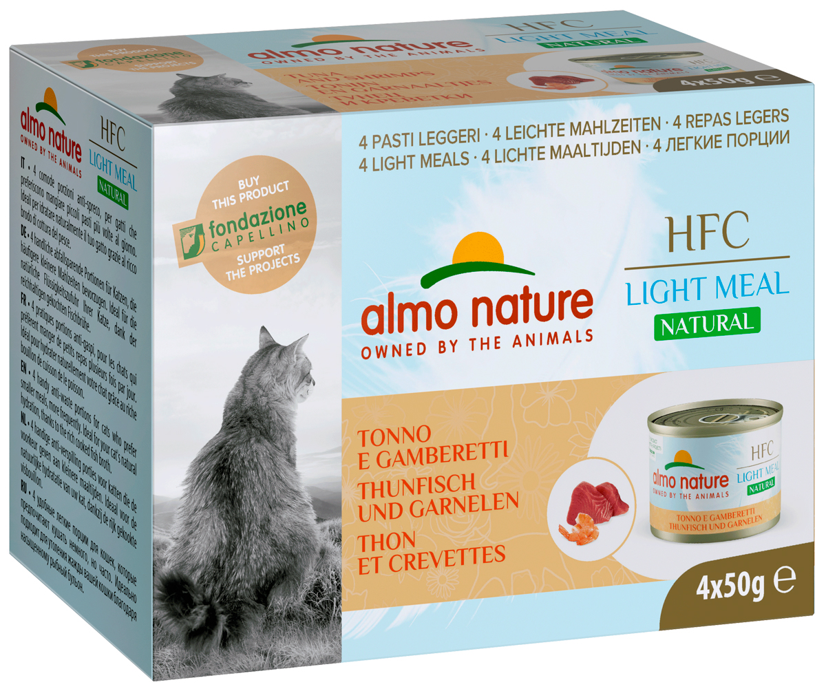 Almo Nature Hfc Natural Light Meal набор банок для взрослых кошек с тунцом и креветками 4 шт х 50 гр (1 шт)