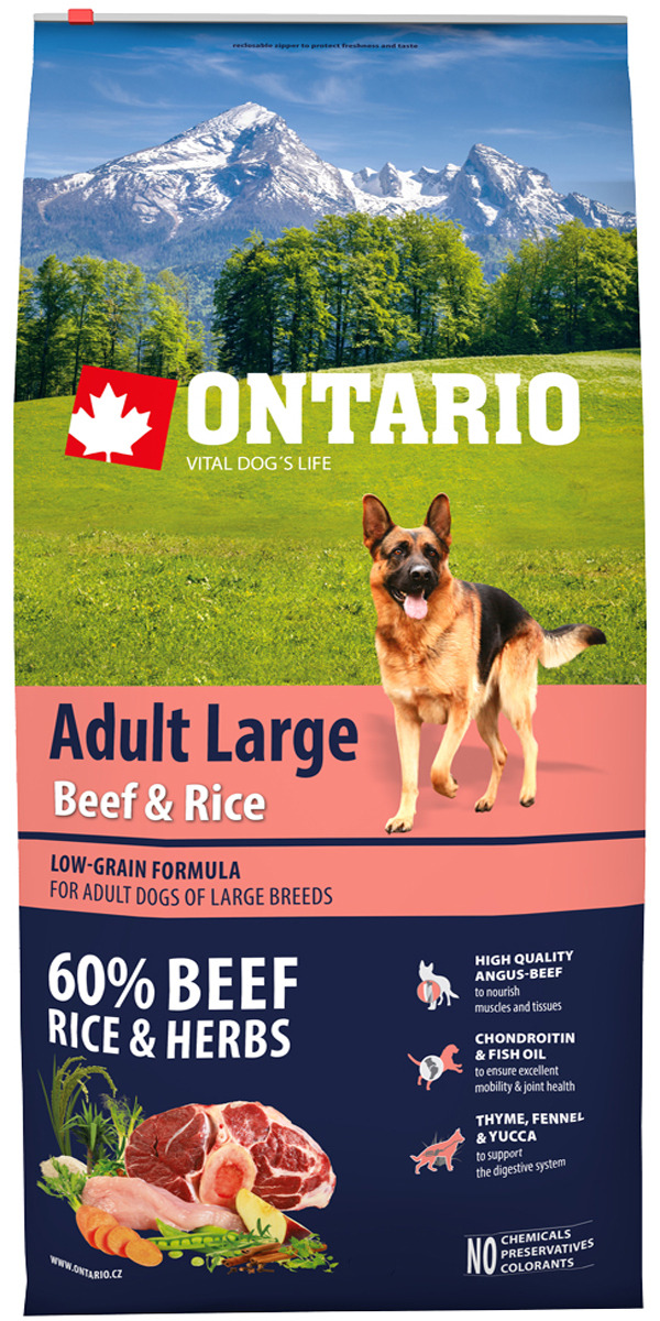   Магизоо Ontario Dog Adult Large Beef & Rice низкозерновой для взрослых собак крупных пород с говядиной и рисом (12 кг)