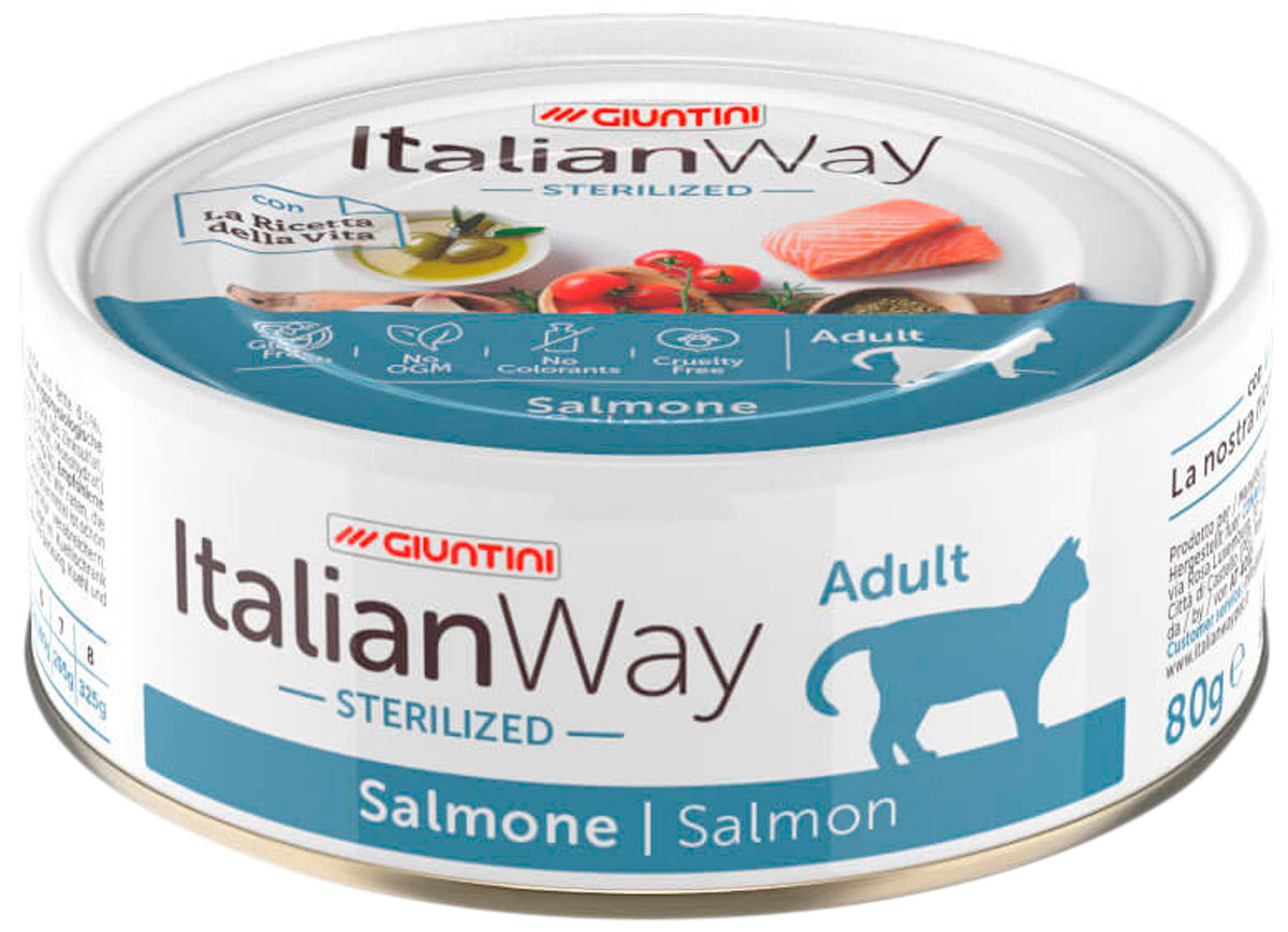 Для взрослых кошек Italian Way Cat Adult Sterilized безглютеновые для взрослых кастрированных котов и стерилизованных кошек с лососем  (80 гр)