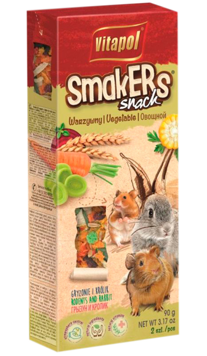 Vitapol Smakers Snack лакомство палочки для грызунов и кроликов с овощами 2 шт (90 гр)