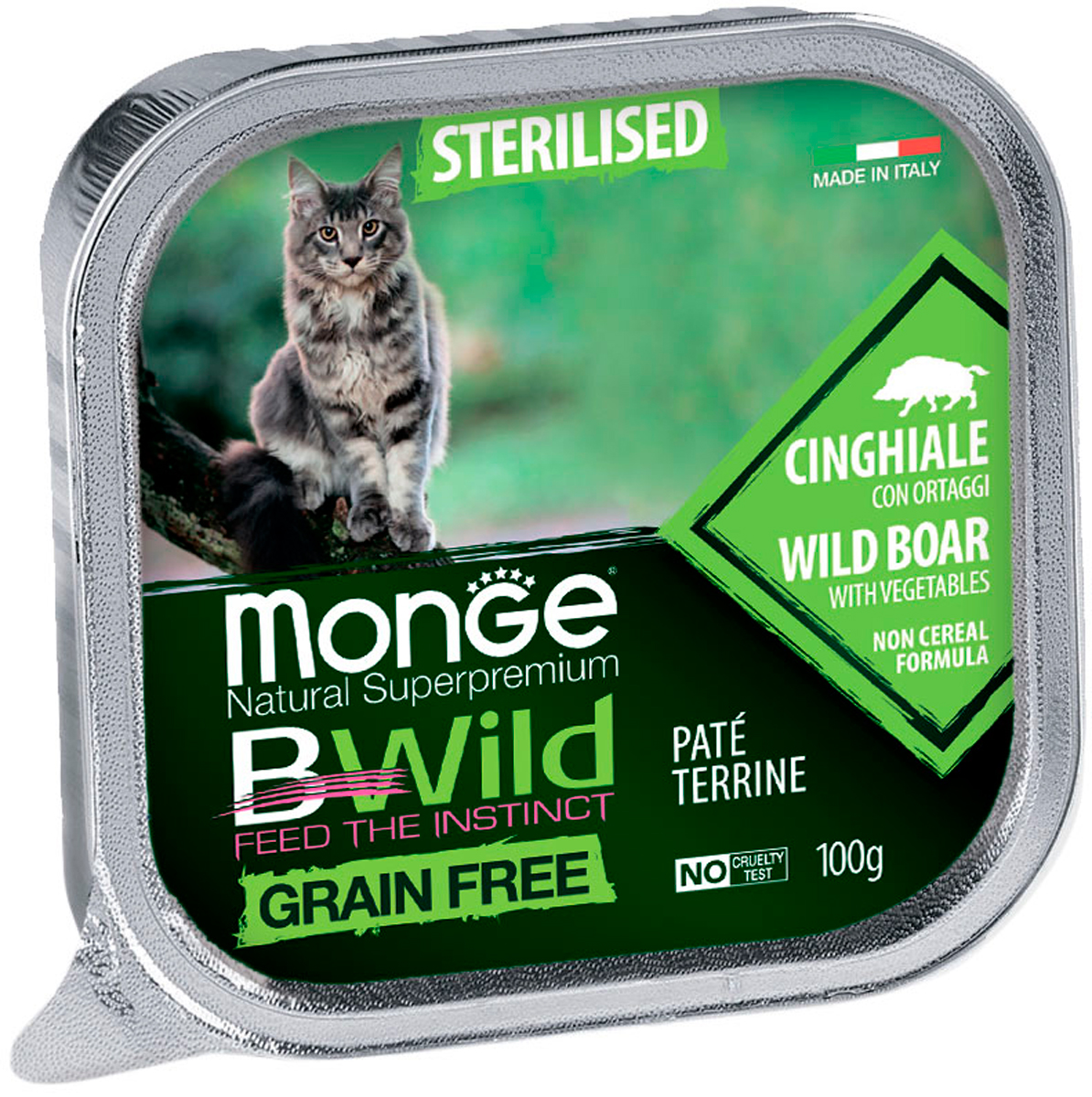 Monge Bwild Grain Free Cat Sterilised беззерновые для взрослых кастрированных котов и стерилизованных кошек с кабаном и овощами (100 гр)