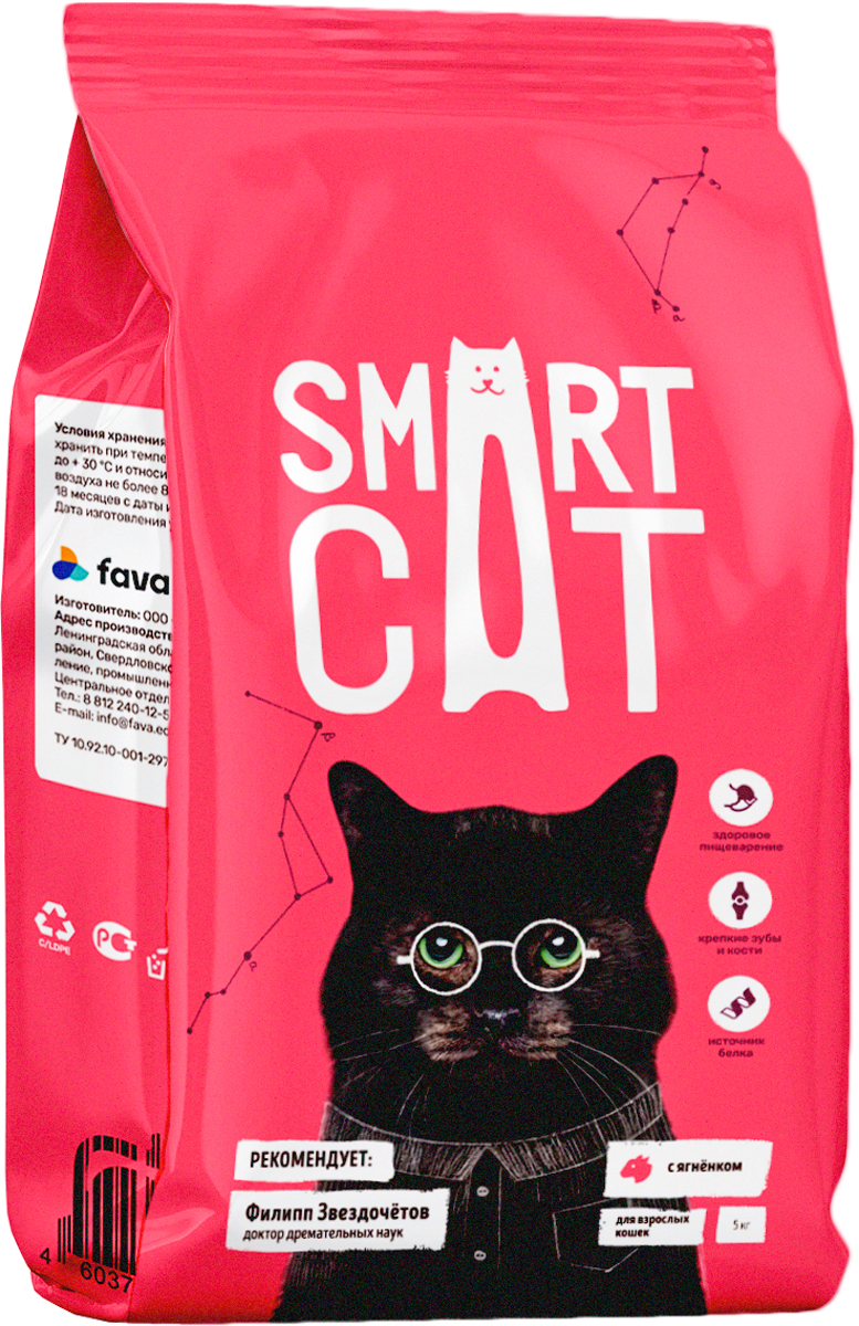 Smart Cat для взрослых кошек с ягненком (12 кг)