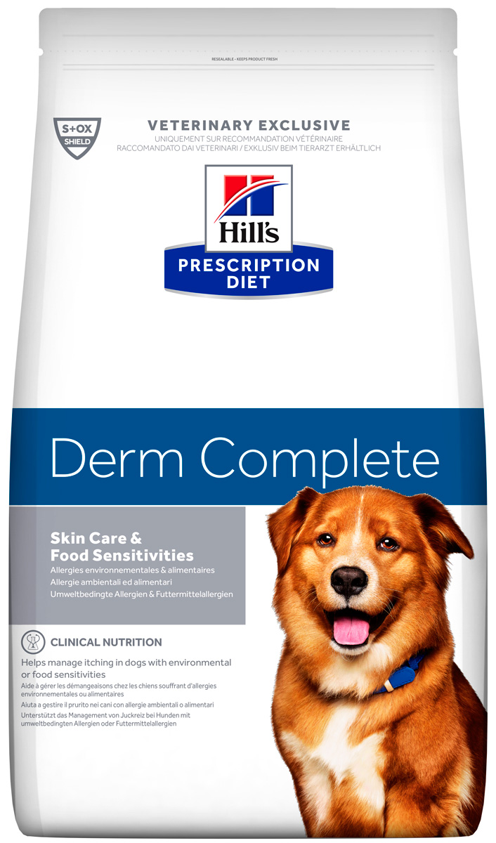 Hill's Prescription Diet Derm Complete для взрослых собак защита кожи при аллергиях (12 кг)