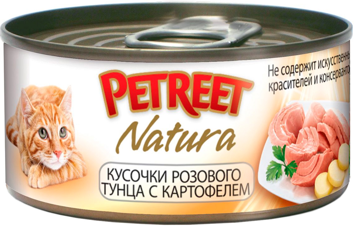 Petreet Natura для взрослых кошек с тунцом и картофелем  (70 гр)