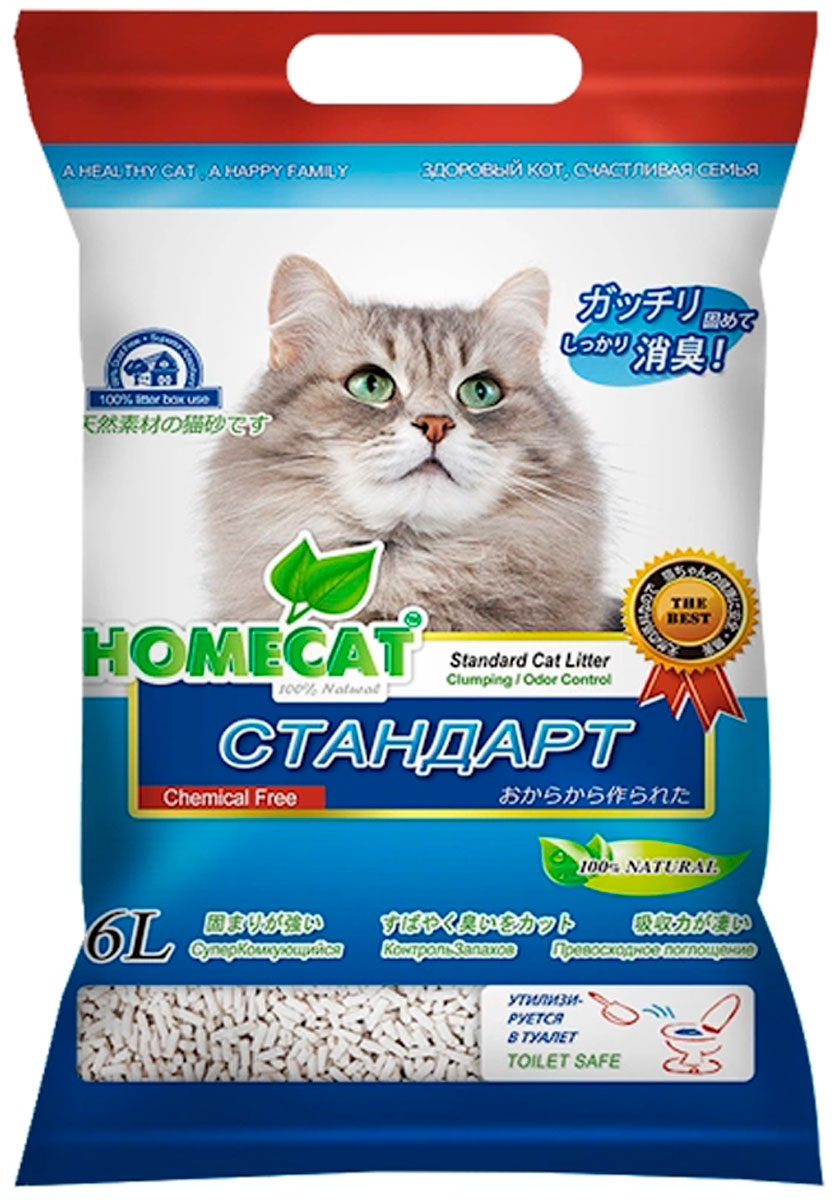 Homecat эколайн стандарт наполнитель комкующийся для туалета кошек (6 л)