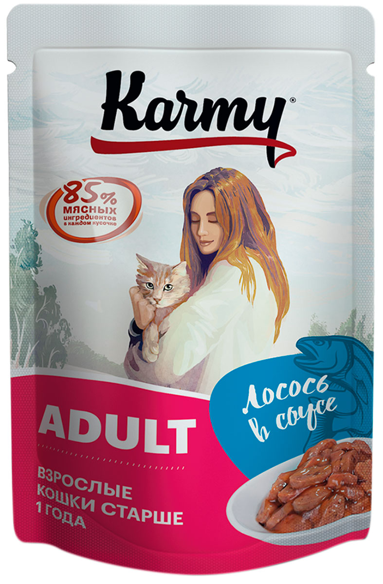 Karmy Adult для взрослых кошек с лососем в соусе (80 гр х 24 шт)