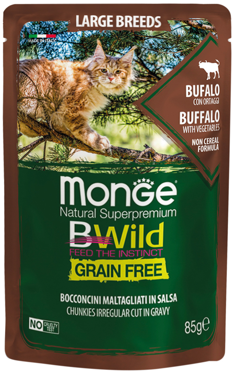 Monge Bwild Grain Free Cat безз дл кошек крупных пород с мясом буйвола и овощами в соусе (85 гр)