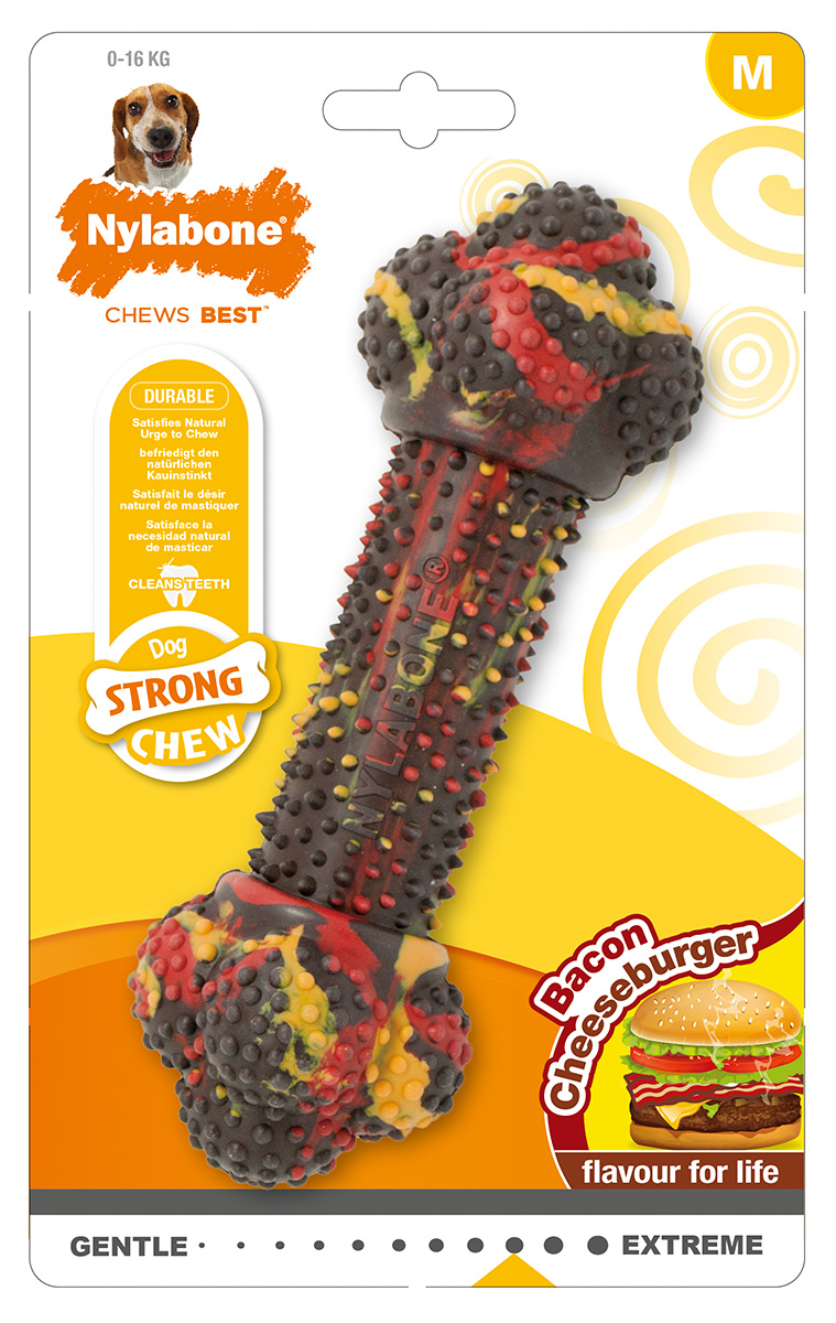 Игрушка для собак Nylabone Strong Chew Bacon Cheeseburger косточка жесткая с ароматом чизбургера с беконом M (1 шт)