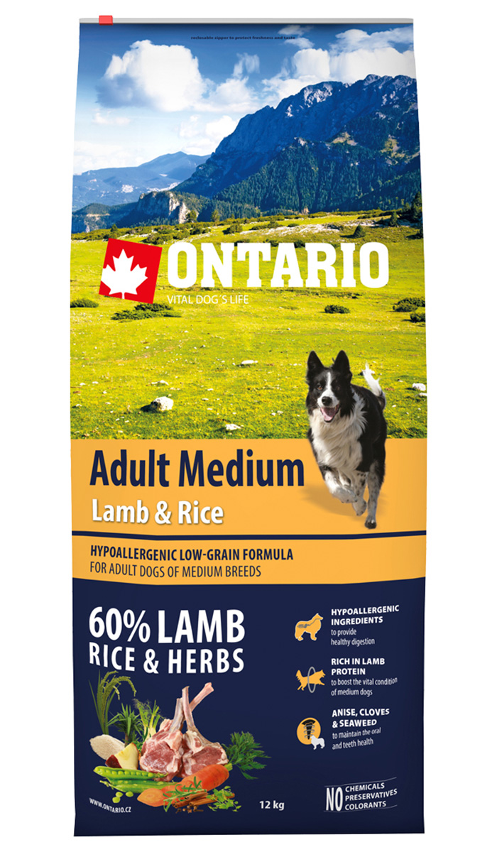   Магизоо Ontario Dog Adult Medium Lamb & Rice низкозерновой для взрослых собак средних пород с ягненком и рисом (2,25 кг)