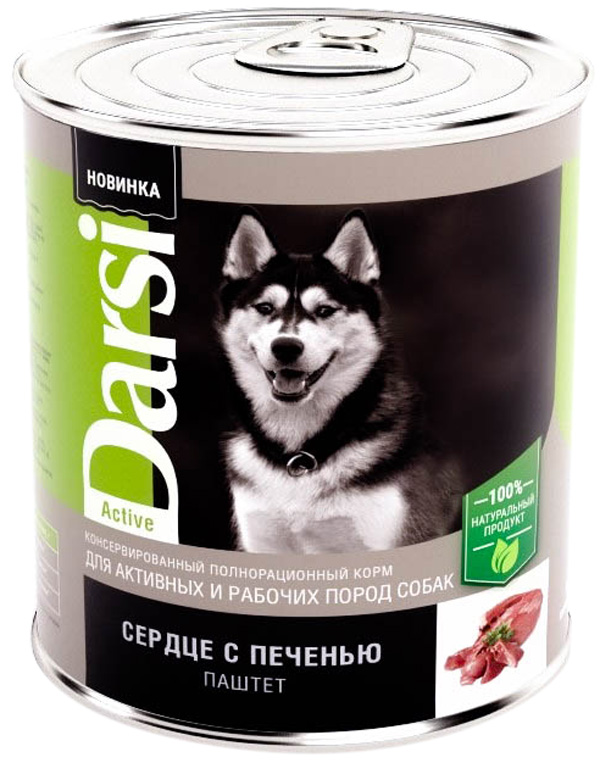  Darsi Active Dog для активных взрослых собак паштет с сердцем и печенью  (850 гр)