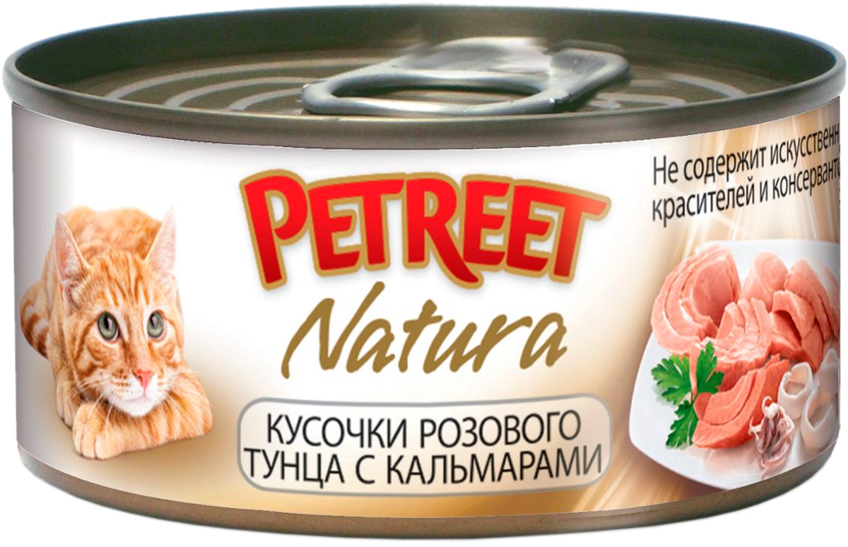 Petreet Natura для взрослых кошек с тунцом и кальмарами (70 гр)