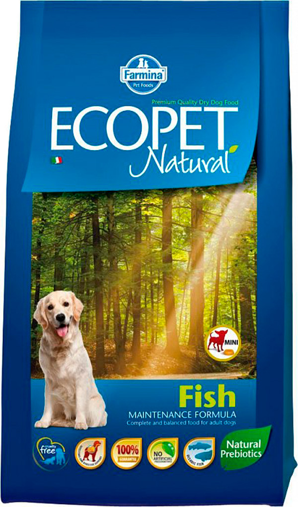 Ecopet Natural Adult Mini Fish для взрослых собак маленьких пород с рыбой (12 кг)