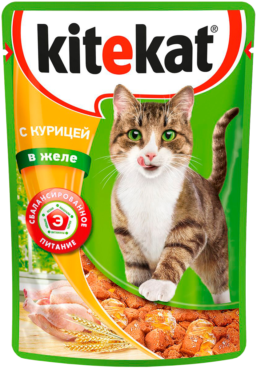 Kitekat для взрослых кошек с курицей в желе  (85 гр х 28 шт)