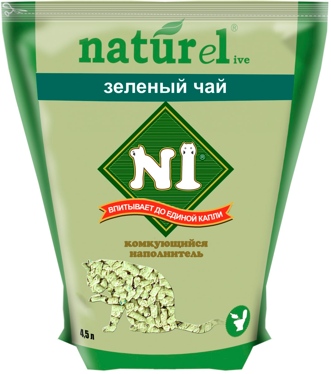 № 1 Naturel – Наполнитель комкующийся древесный для туалета кошек «Зеленый чай» (4,5 л)