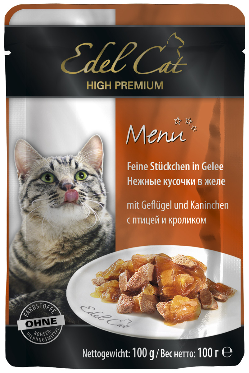  Edel Cat для взрослых кошек с птицей и кроликом в желе  (100 гр)