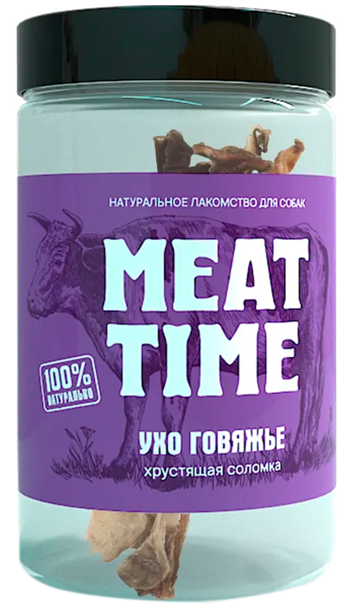 Лакомство Meat Time для собак ухо говяжье хрустящая соломка крупная (75 гр)