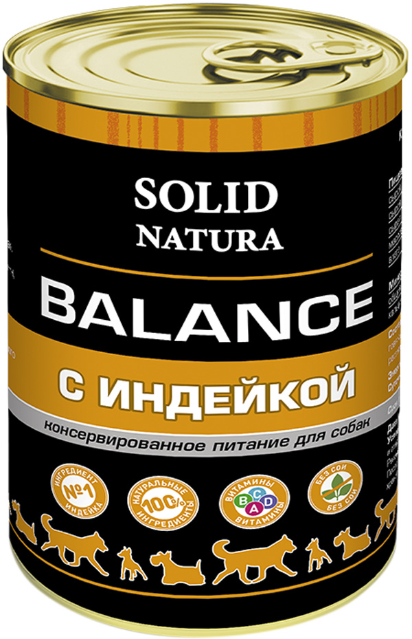  Solid Natura Balance для взрослых собак с индейкой  (340 гр)