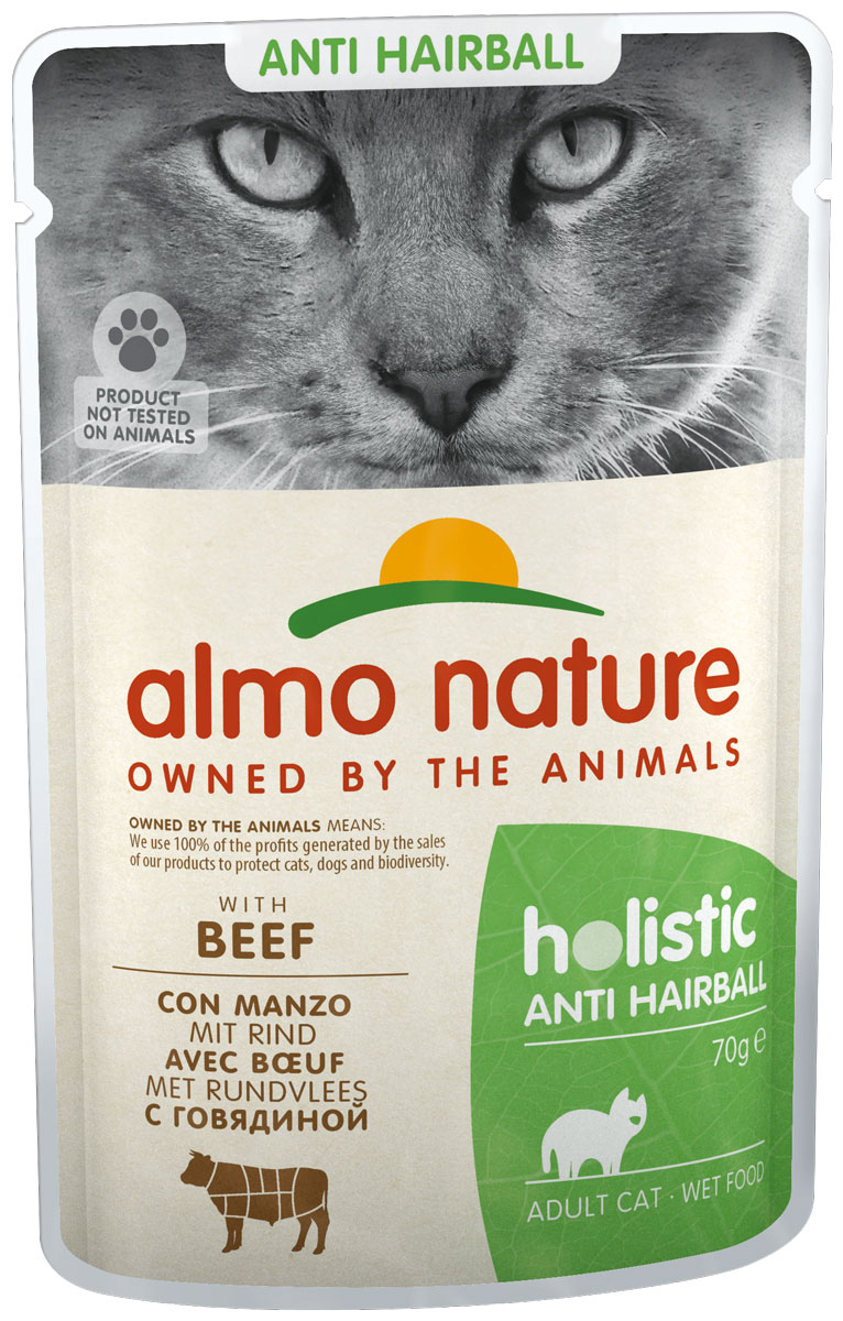 Almo Nature Cat Holistic Anti Hairball для взрослых кошек для вывода шерсти с говядиной  (70 гр)