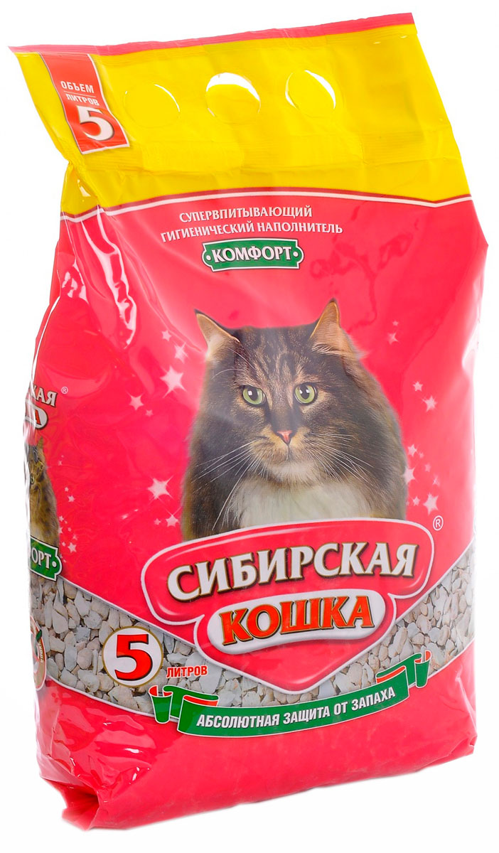 сибирская кошка комфорт наполнитель впитывающий для туалета кошек (5 л)