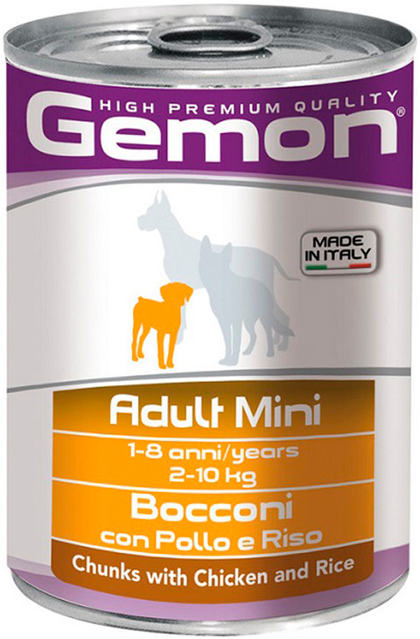 Gemon Dog Adult Mini для взрослых собак маленьких пород с кусочками курицы и рисом  (415 гр)