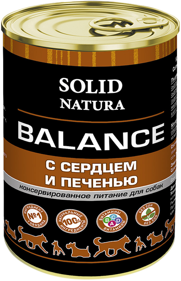 Solid Natura Balance для взрослых собак с сердцем и печенью (340 гр х 12 шт)