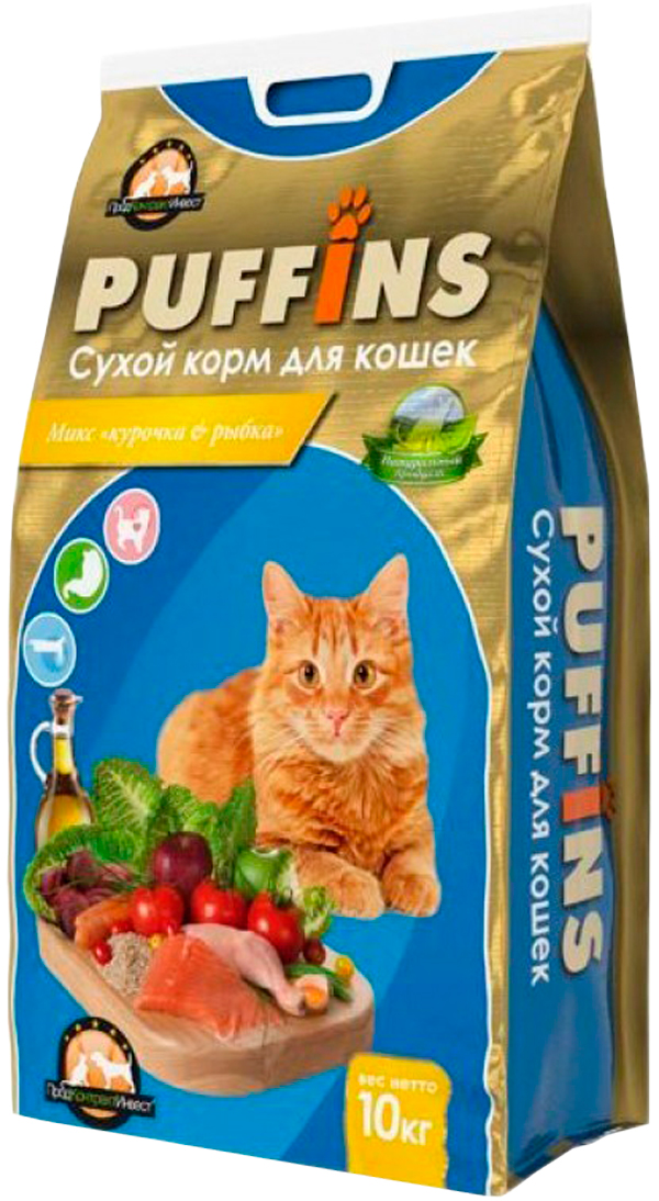 Puffins для взрослых кошек с курицей и рыбой (10 кг)