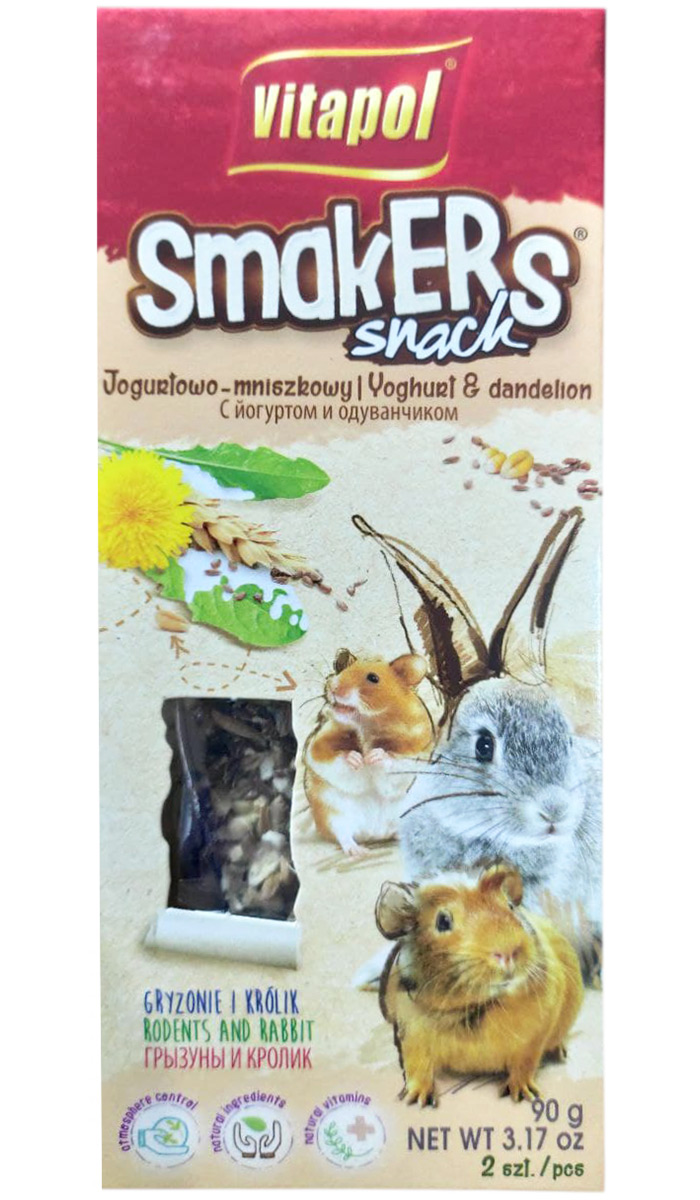 Vitapol Smakers Snack лакомство палочки для грызунов и кроликов с йогуртом и одуванчиками 2 шт (90 гр)