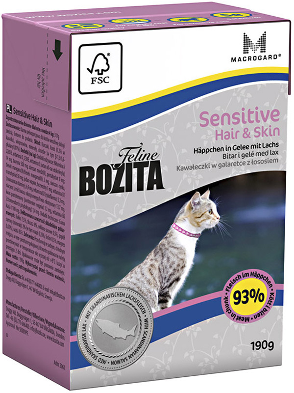 Bozita Function Sensitive Hair & Skin In Jelly Salmon для взрослых кошек при аллергии с лососем в желе (190 гр)