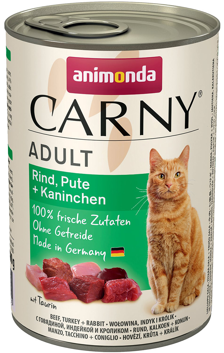 Animonda Carny Adult Rind, Pute & Kaninchen для взрослых кошек с говядиной, индейкой и кроликом (400 гр)