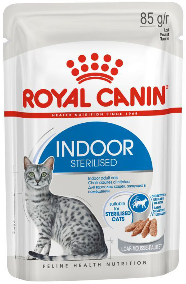 Royal Canin Indoor Sterilised для взрослых кастрированных котов и стерилизованных кошек живущих дома паштет  (85 гр х 12 шт)