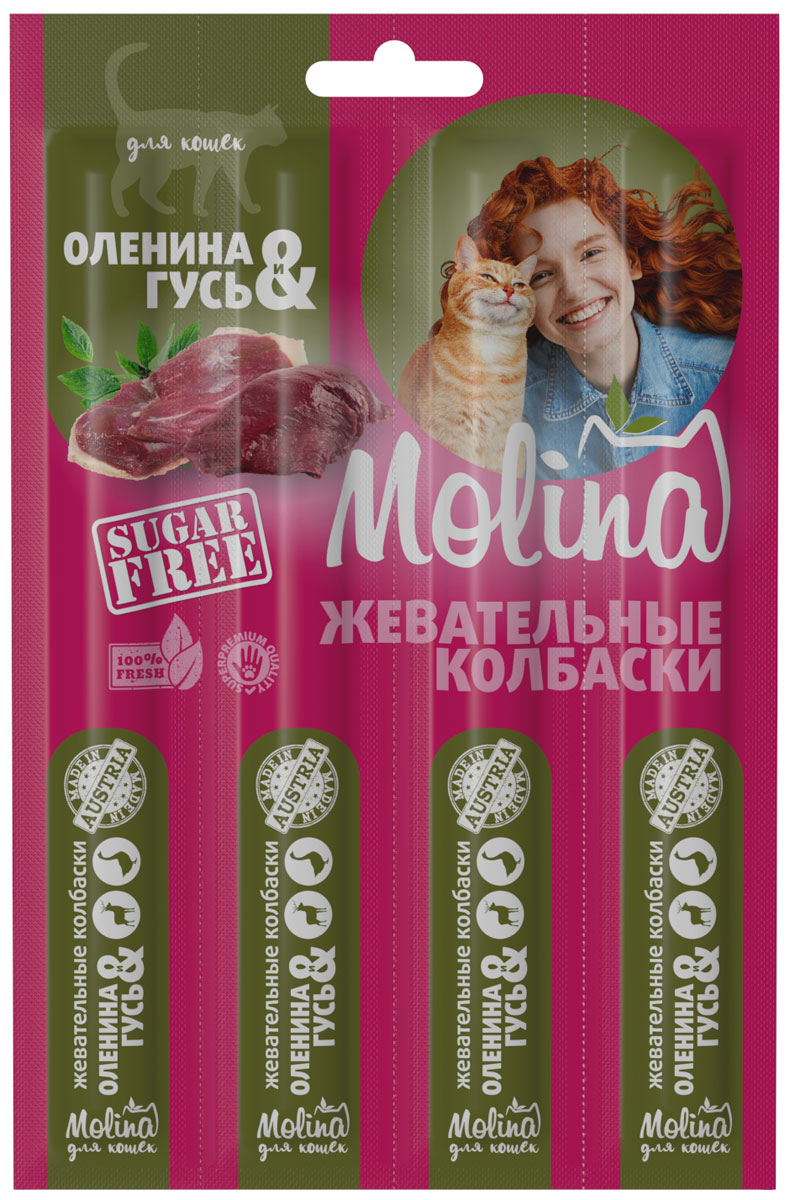 Лакомство Molina для кошек колбаски с олениной и гусем (20 гр)