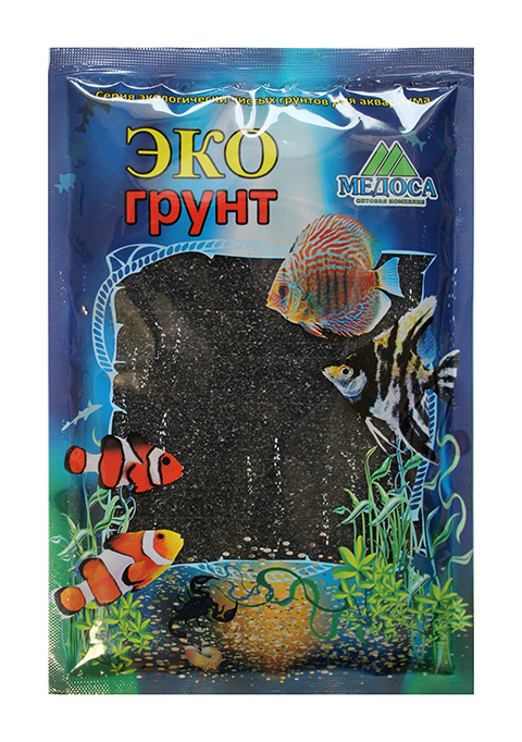 Грунт для аквариума Цветной песок черный блестящий 0,5 – 1 мм ЭКОгрунт (3,5 кг)