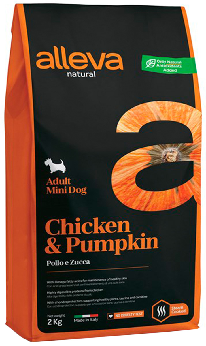  Alleva Natural Adult Dog Mini Chicken & Pumpkin низкозерновой для взрослых собак маленьких пород с курицей и тыквой (2 кг)