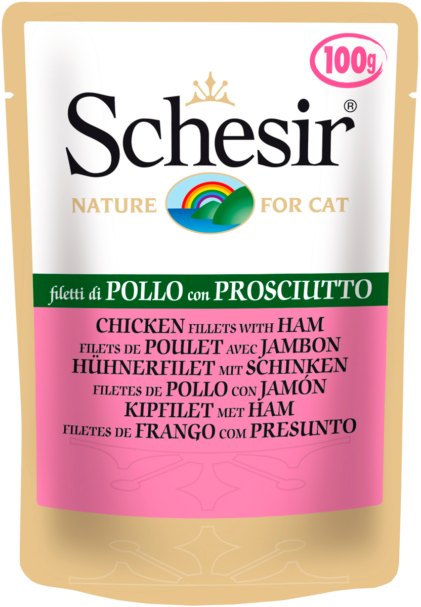 Schesir Cat Chicken & Ham для взрослых кошек с курицей и ветчиной (100 гр х 20 шт)