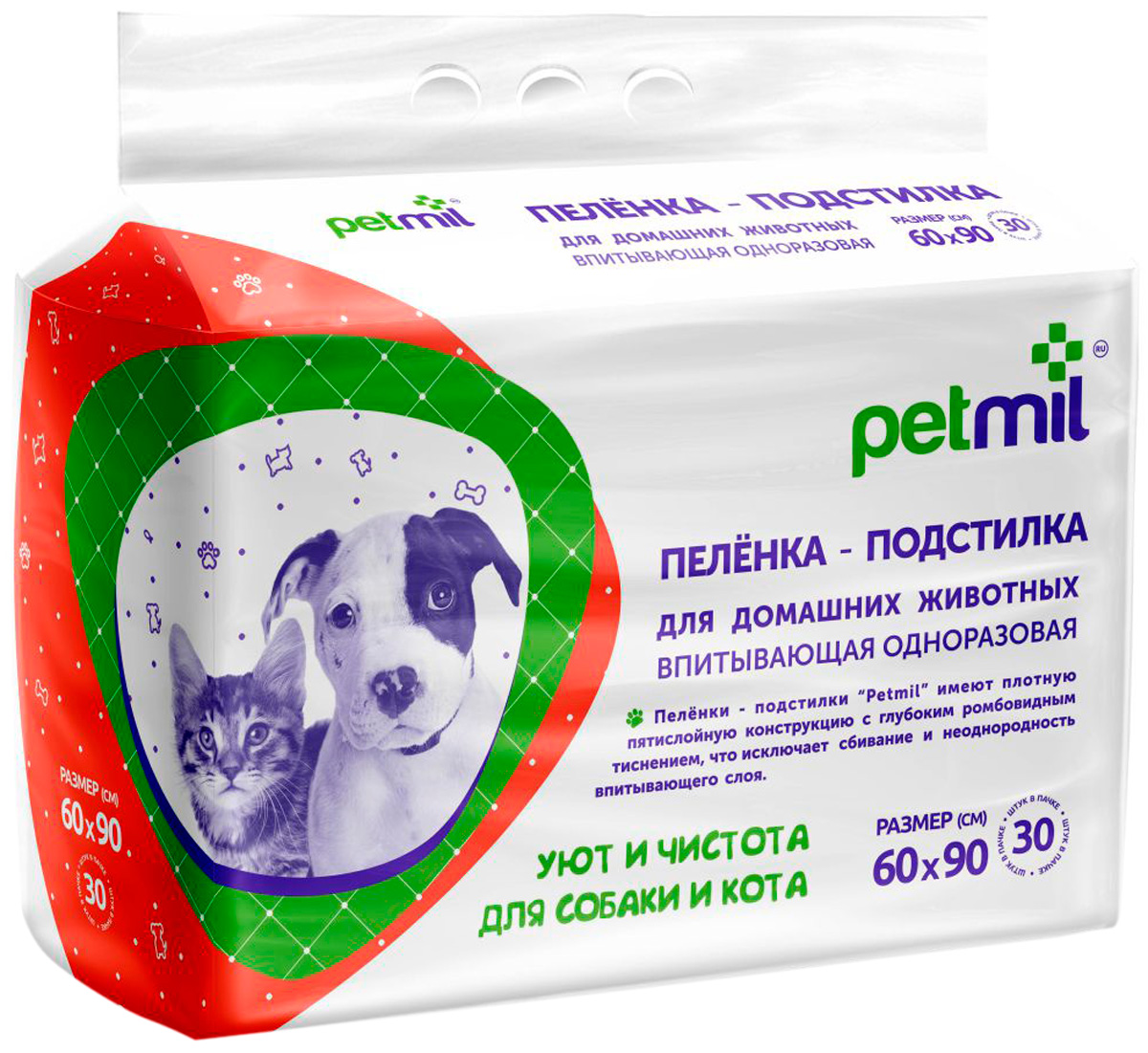 Пеленки впитывающие для животных Petmil 60 х 90 см 30 шт (1 шт)