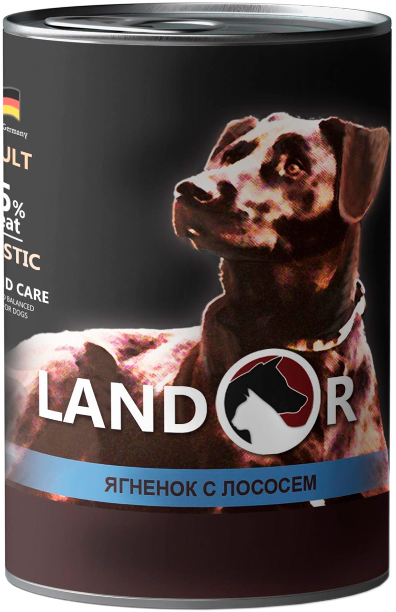 Landor Dog Adult Lamb & Salmon для взрослых собак всех пород с ягненком и лососем (400 гр х 6 шт)