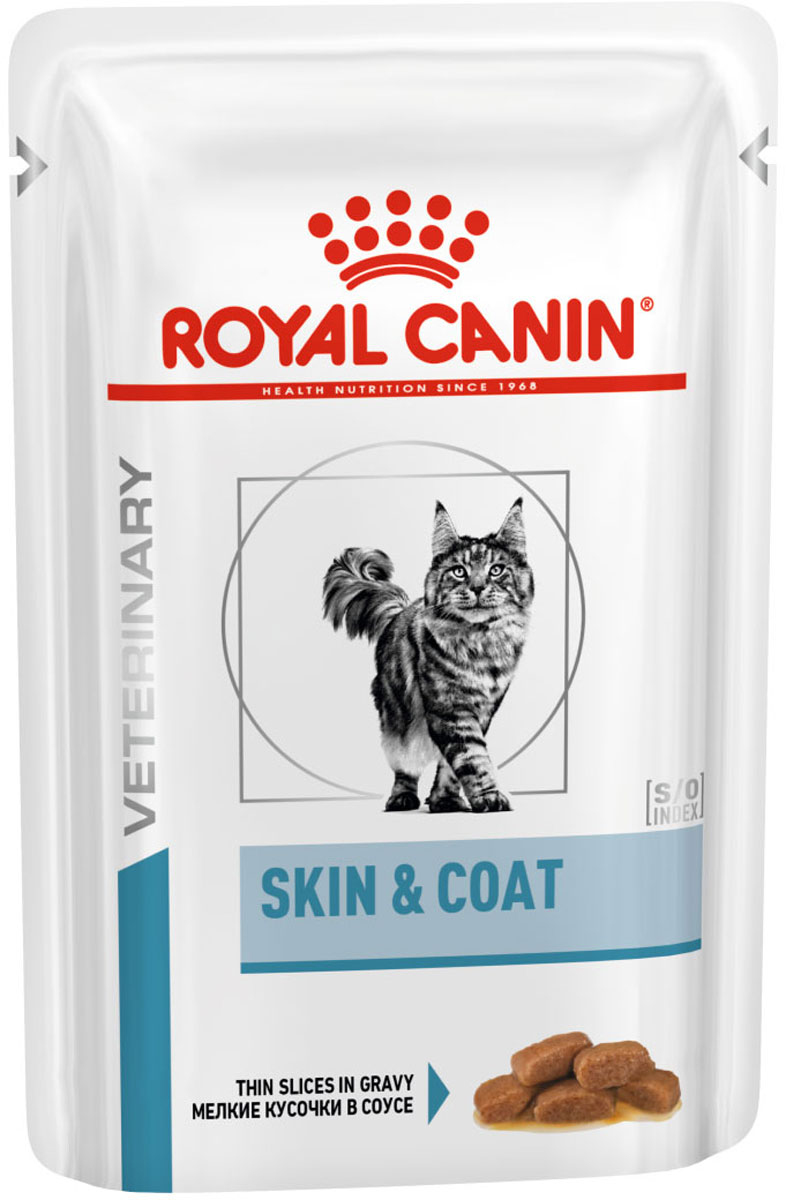 Royal Canin Skin & Coat Formula для кастрированных и стерилизованных котов и кошек с чувствительной кожей и шерстью в соусе 85 гр (85 гр х 12 шт)