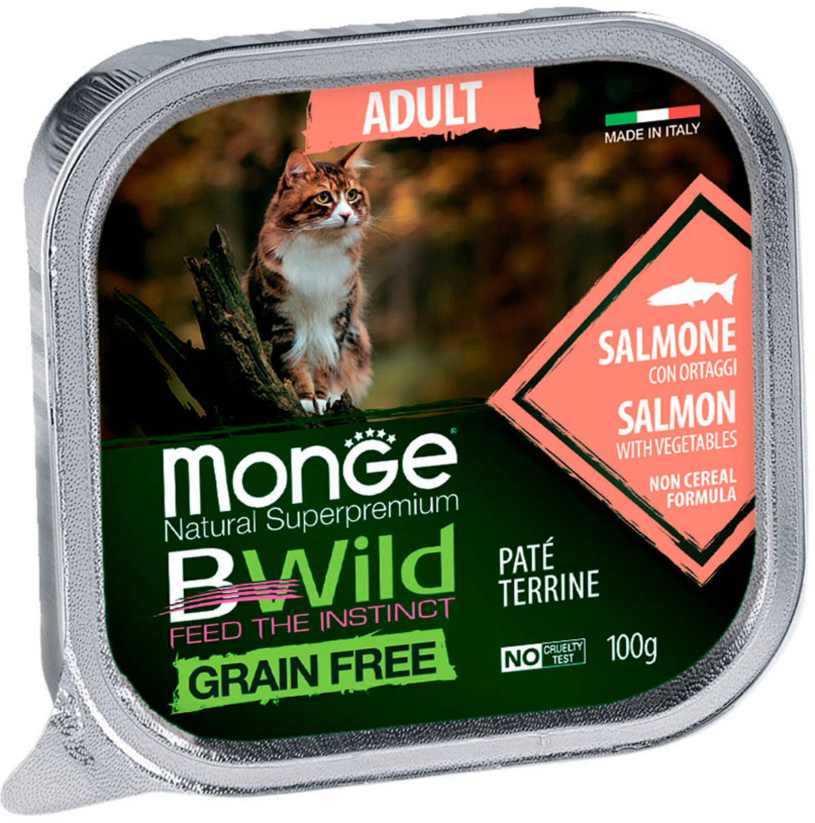 Monge Bwild Grain Free Adult Cat беззерновые для взрослых кошек с лососем и овощами (100 гр х 32 шт)