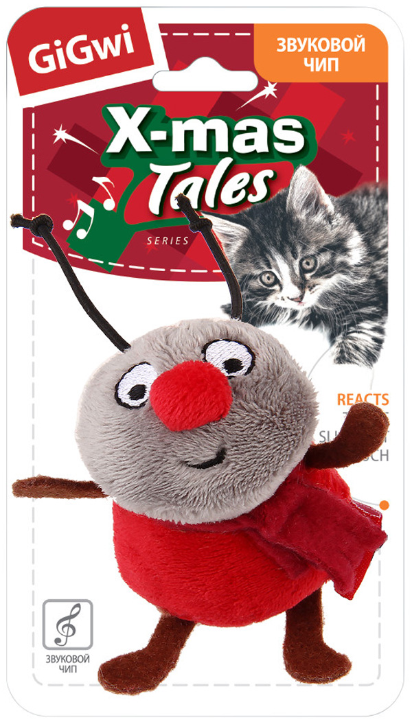 Игрушка для кошек GiGwi X-mas Tales Сверчок со звуковым чипом 10 см (1 шт)