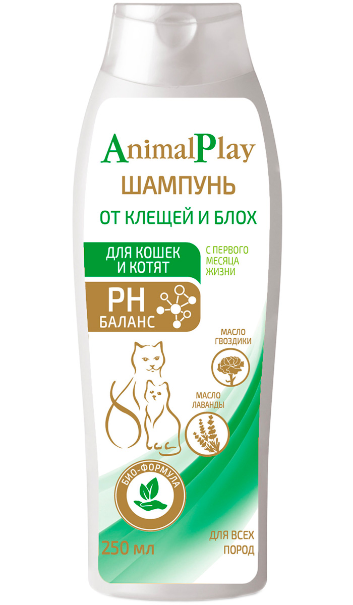 Animal Play шампунь репеллентный для кошек и котят против блох и клещей 250 мл (1 шт)