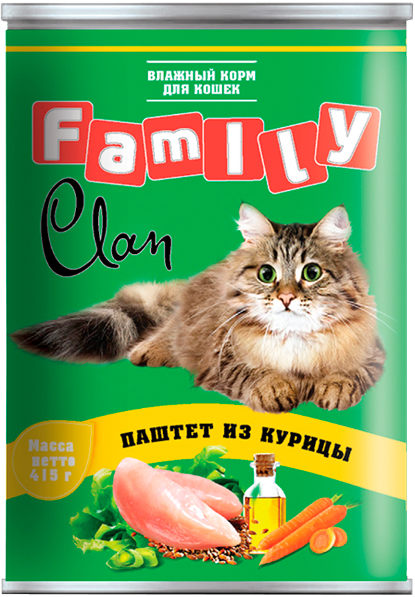 Clan Family для взрослых кошек паштет с курицей  (415 гр)