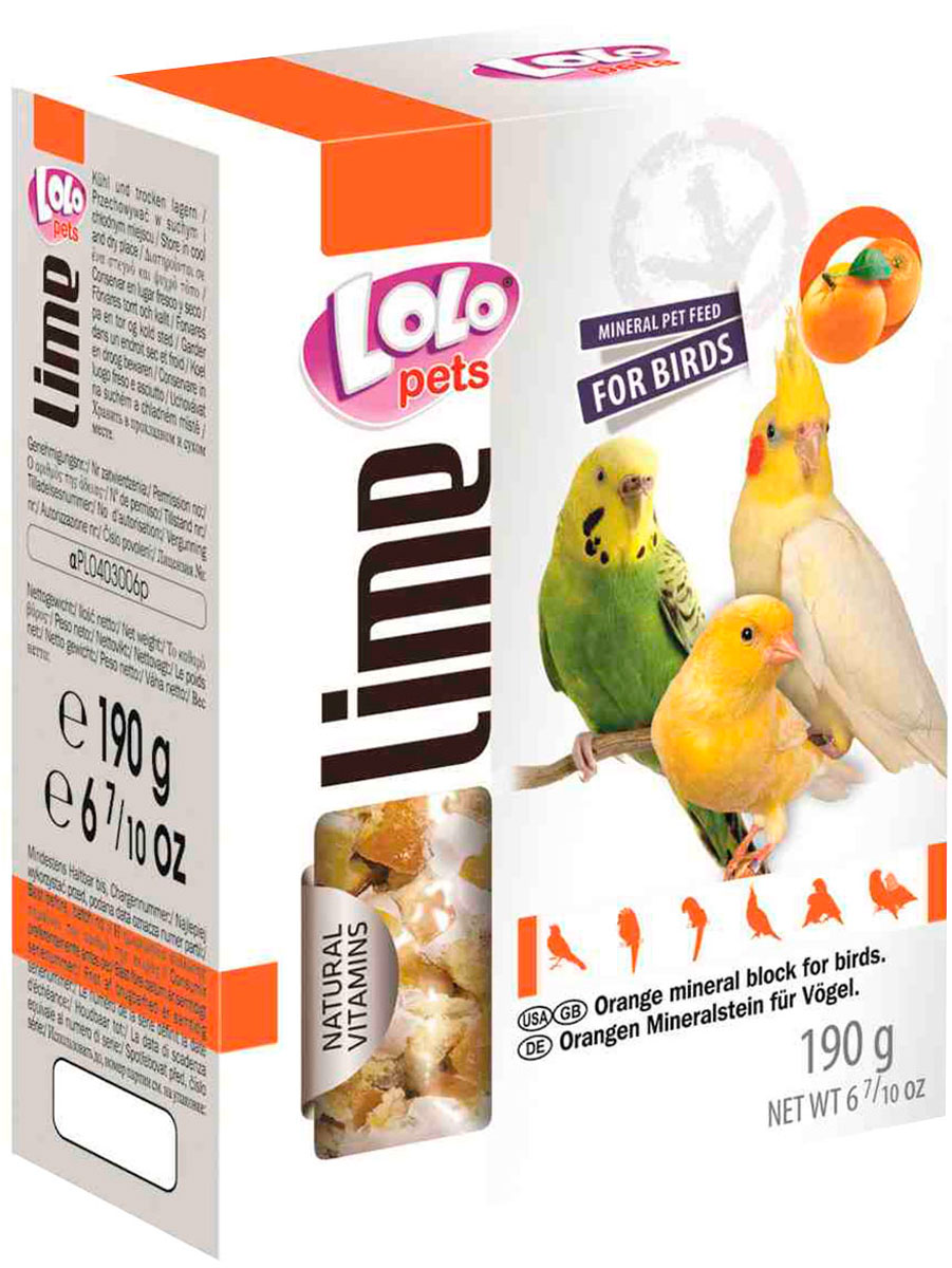 Lolo Pets Lime Xl минеральный камень для птиц с апельсином 190 гр (1 шт)