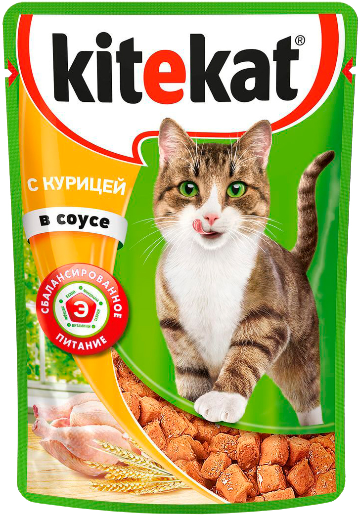 Kitekat для взрослых кошек с курицей в соусе  (85 гр х 28 шт)